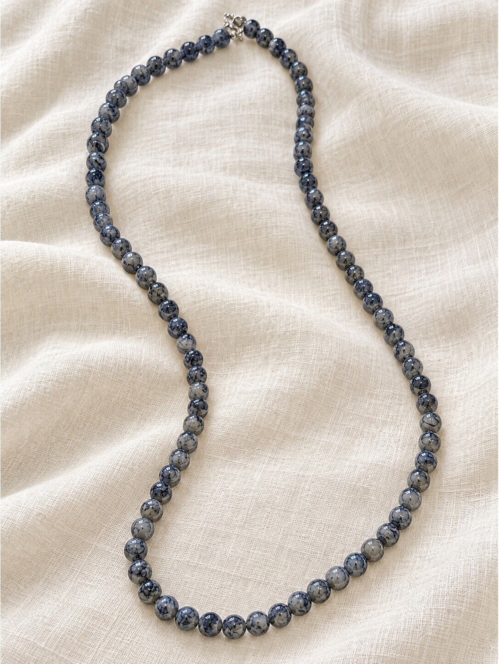 🩶 Gray & Black Marbled Round Bead Necklace 30”